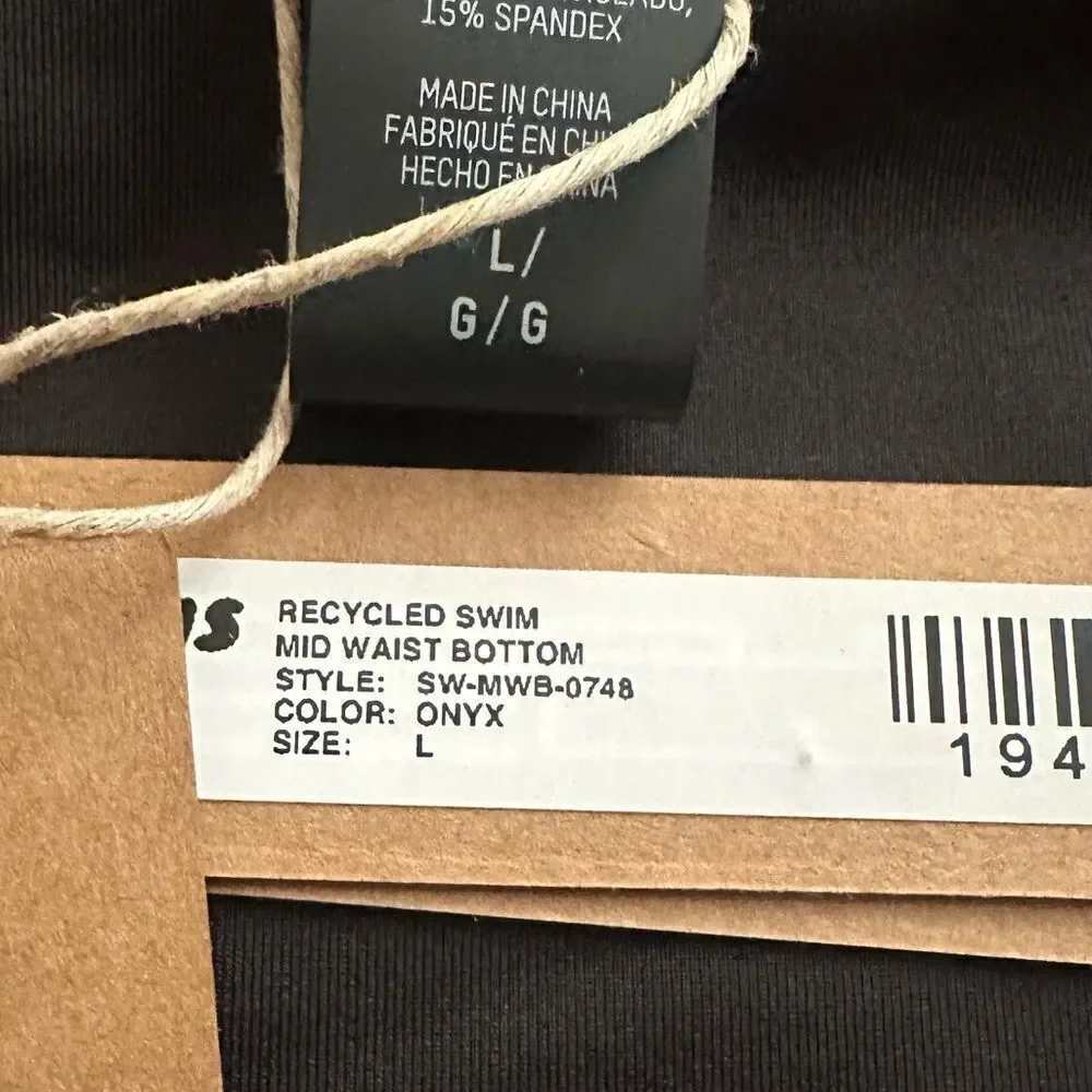 NWT SKIMS Recycled Signature Swim Mid Waist Bikini Bottom In Onyx Black
